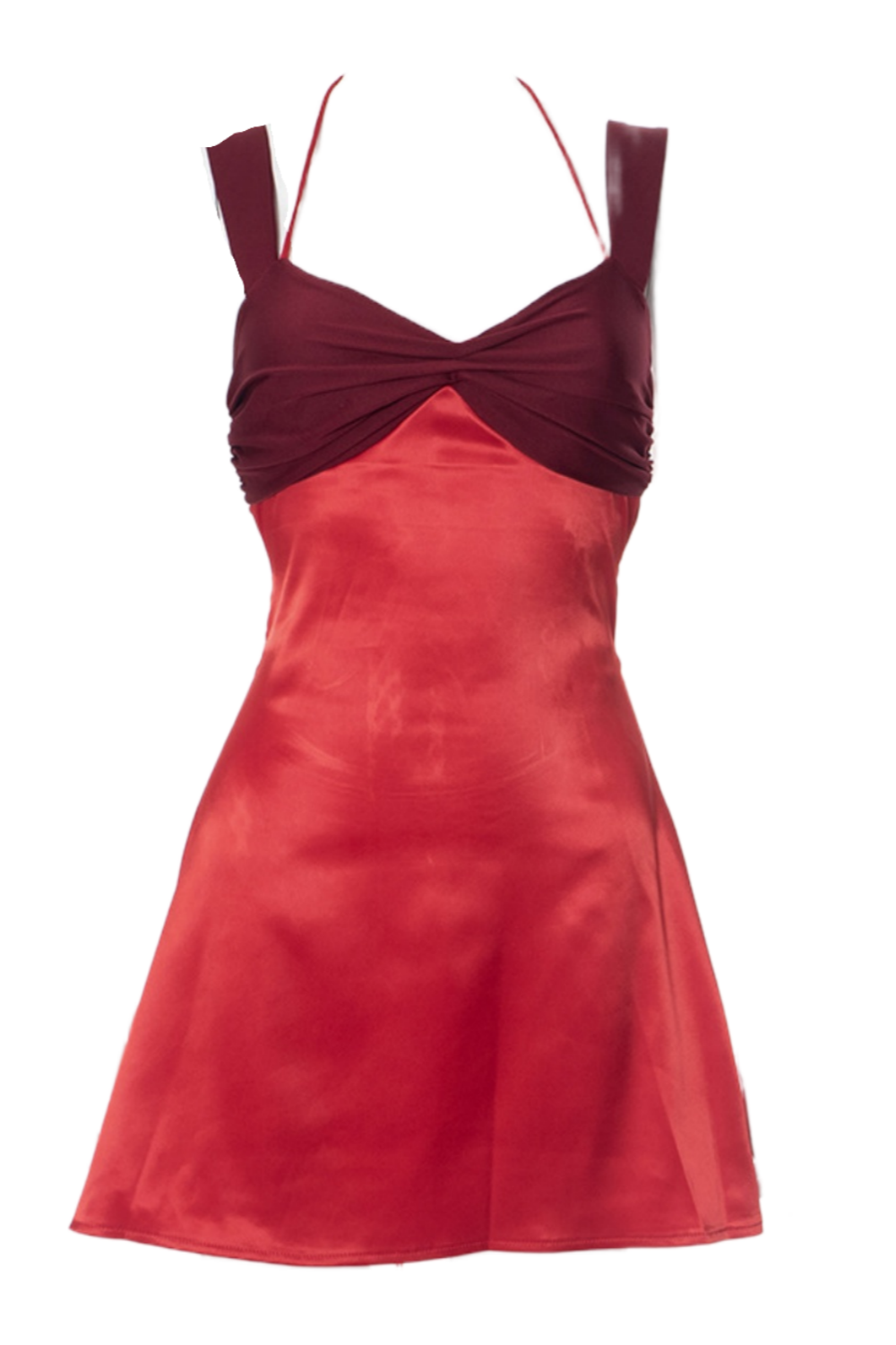 Red Halter Ruched Lace-up Back Party Dress