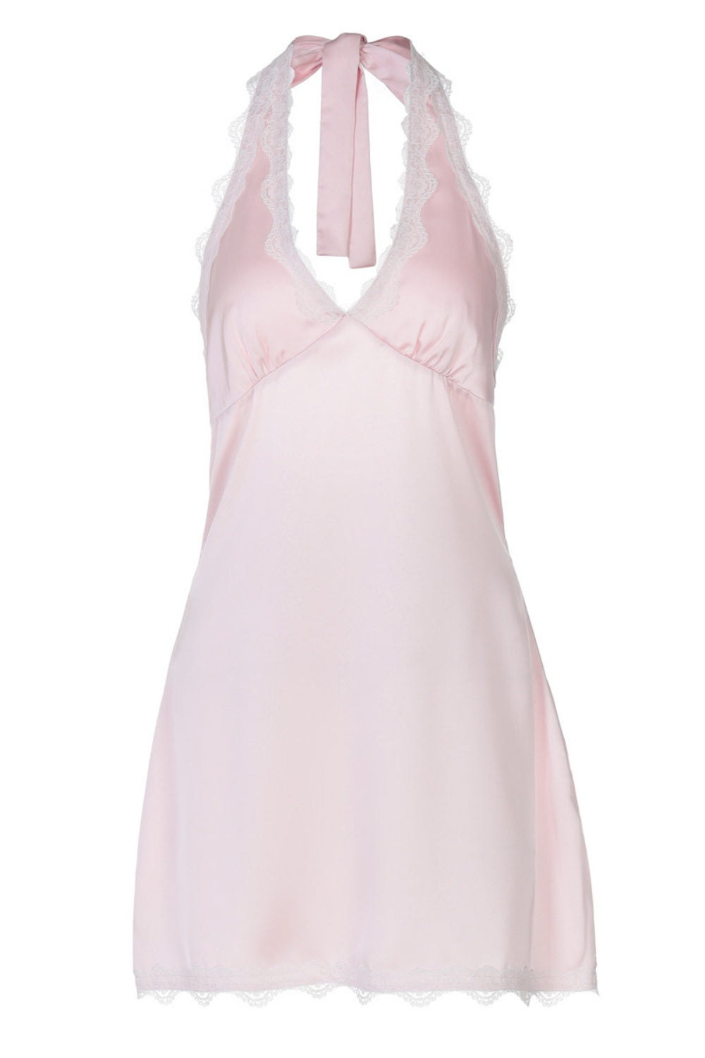 Pink Lace Halter Straps A-line Party Dress