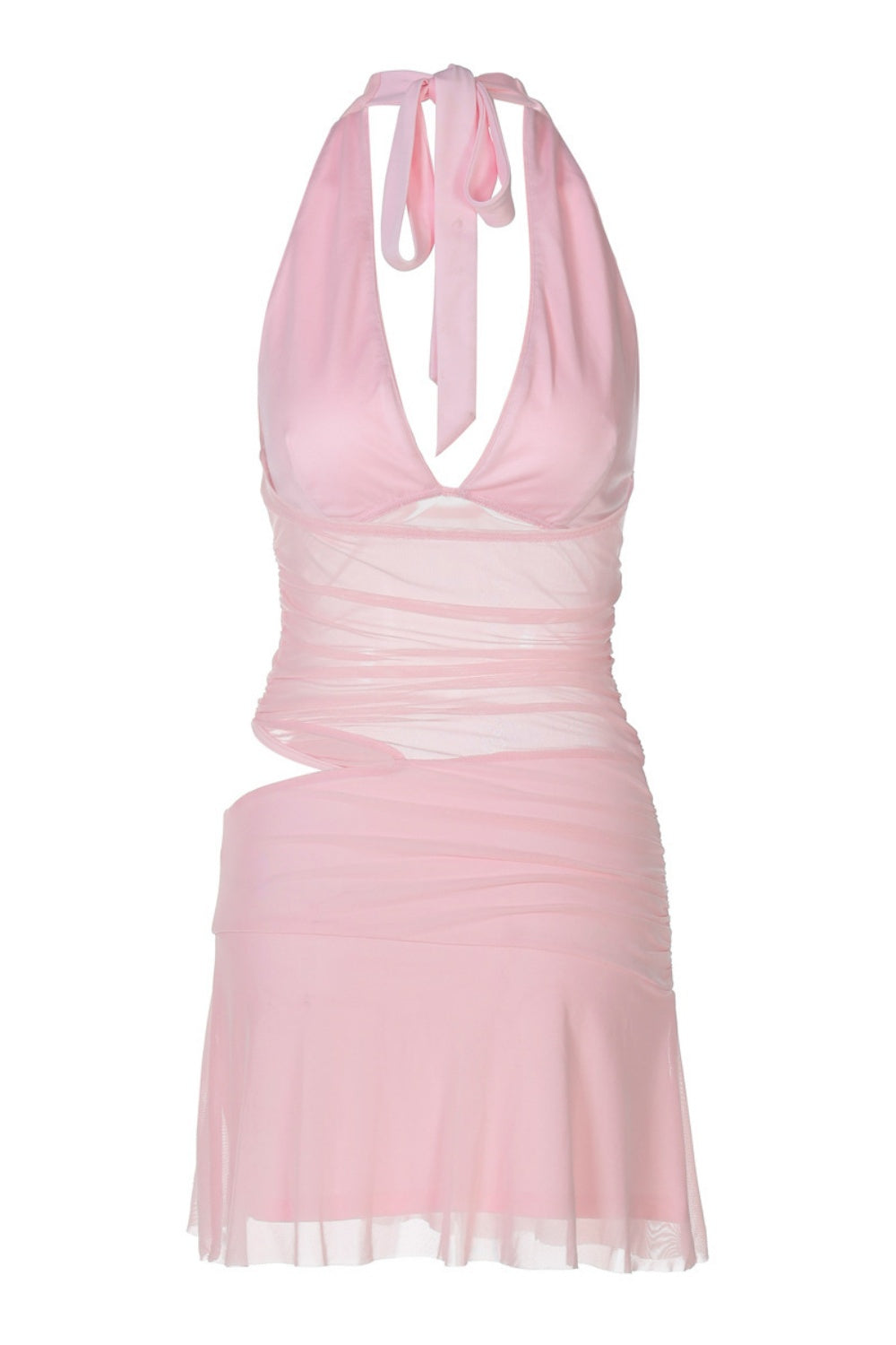 Halter Pink Hollowed-out Ruched Party Dress