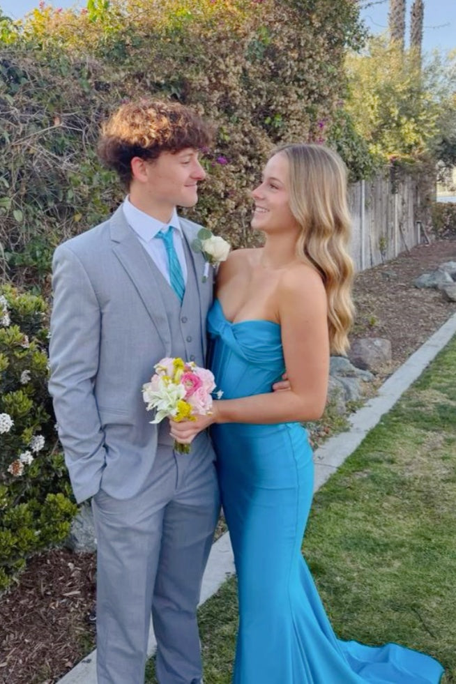 Blue Sweetheart Mermaid Dress with train