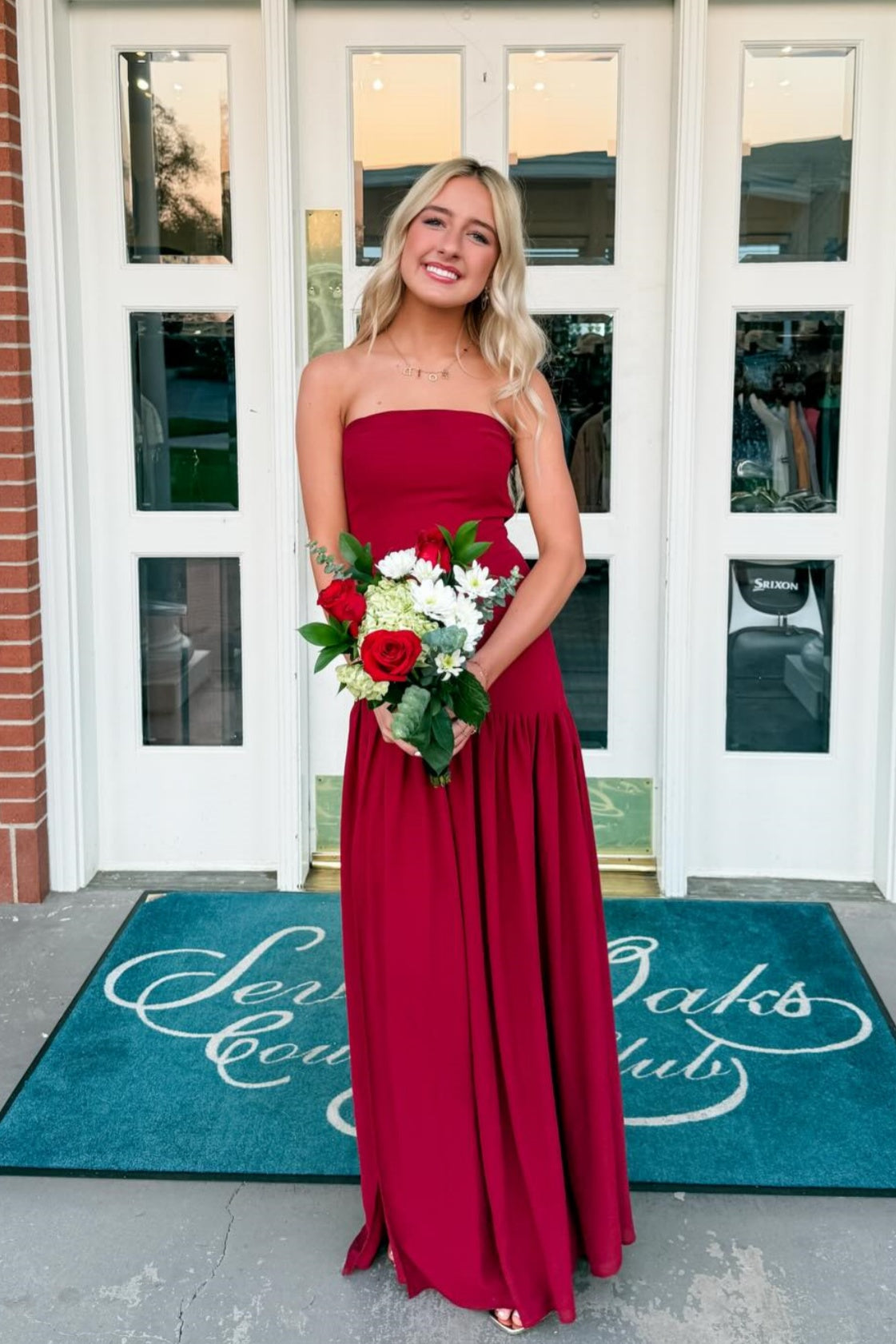 Burgundy Strapless High Side Slit Maxi Dress – Dressesforparty