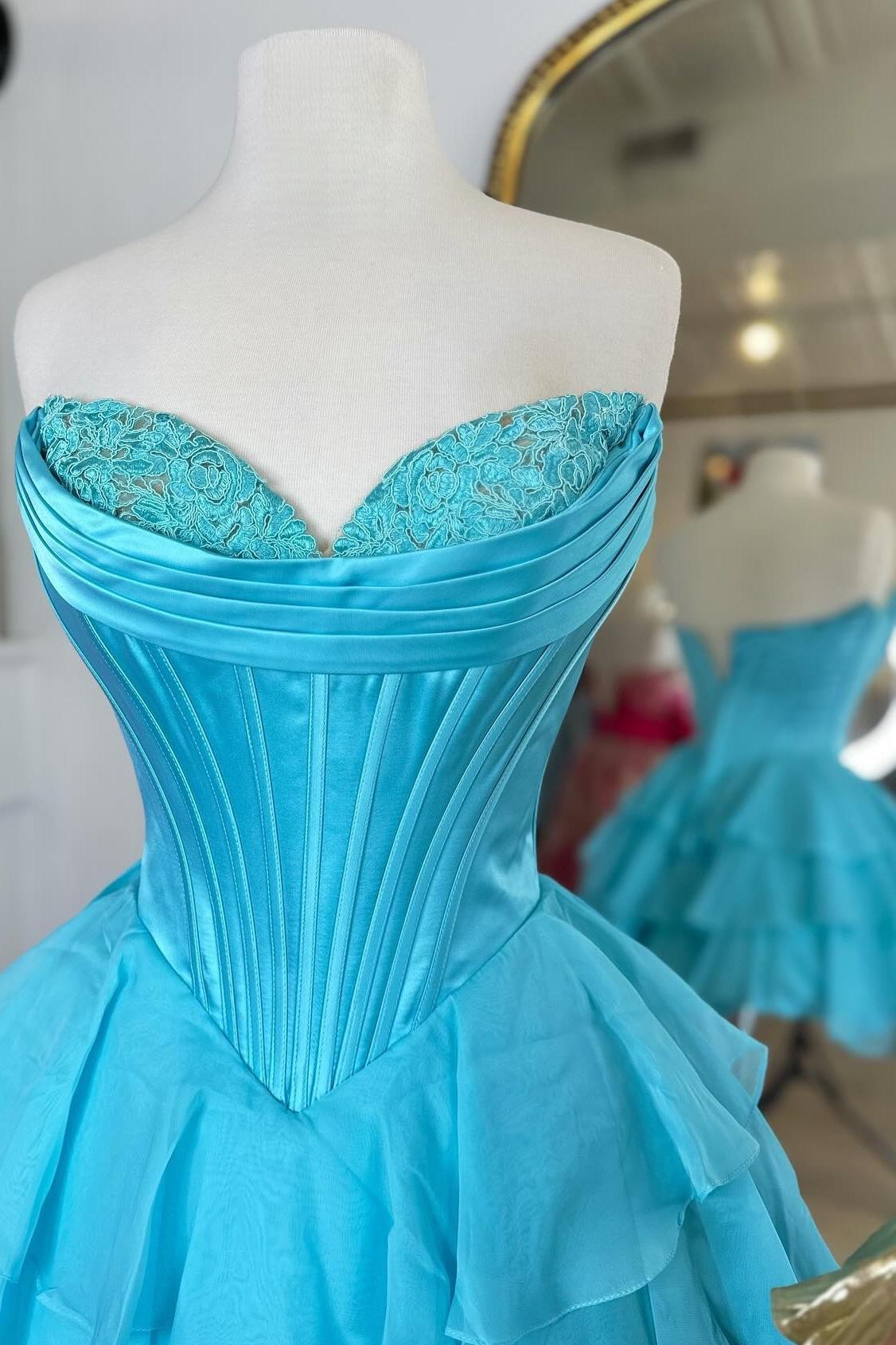 Blue Corset A-line Short Ruffle Dress