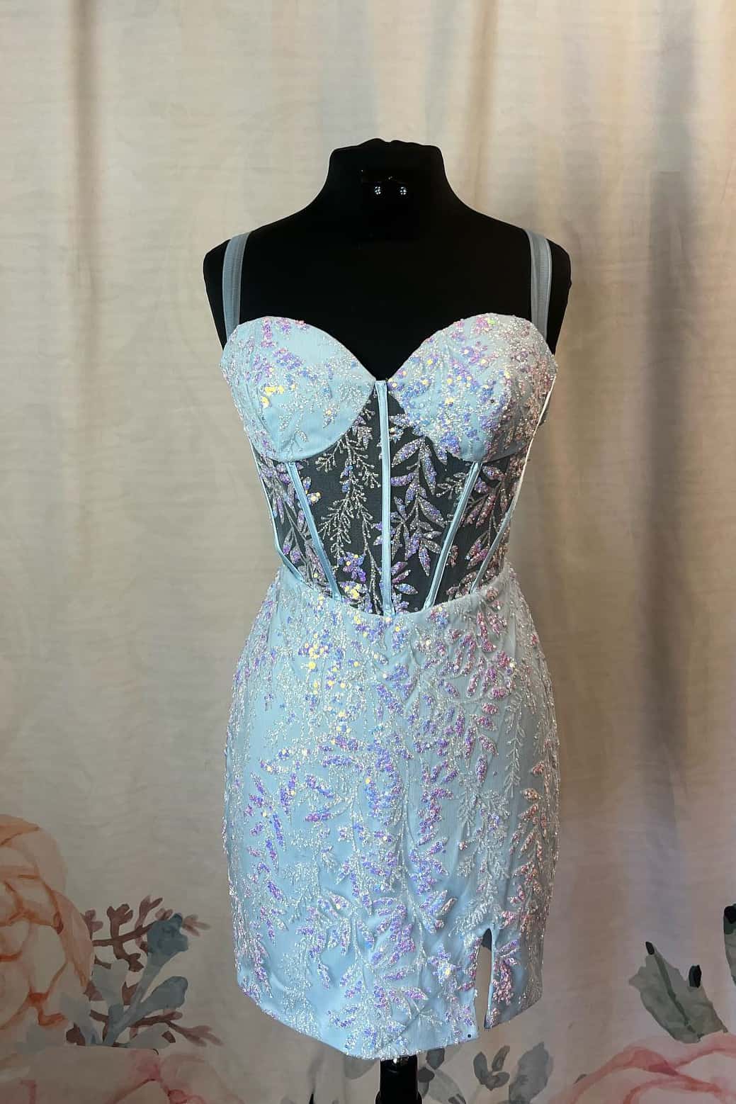 Corset Light Blue Embrooidered Tight Dress