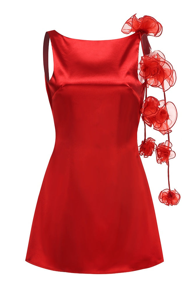 Red 3D Floral Ribbons A-line Mini Dress