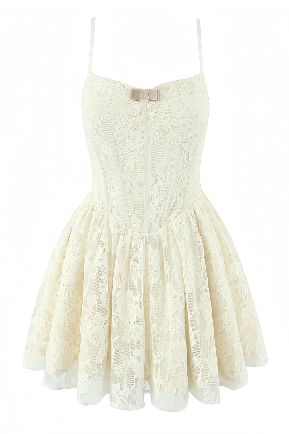 Light Yellow Spaghetti Straps Lace Print Dress