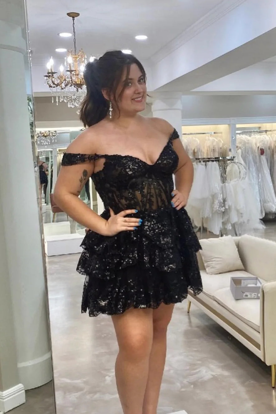 Brown Sparkly A Line Off The Shoulder Homecoming Dress main image 0