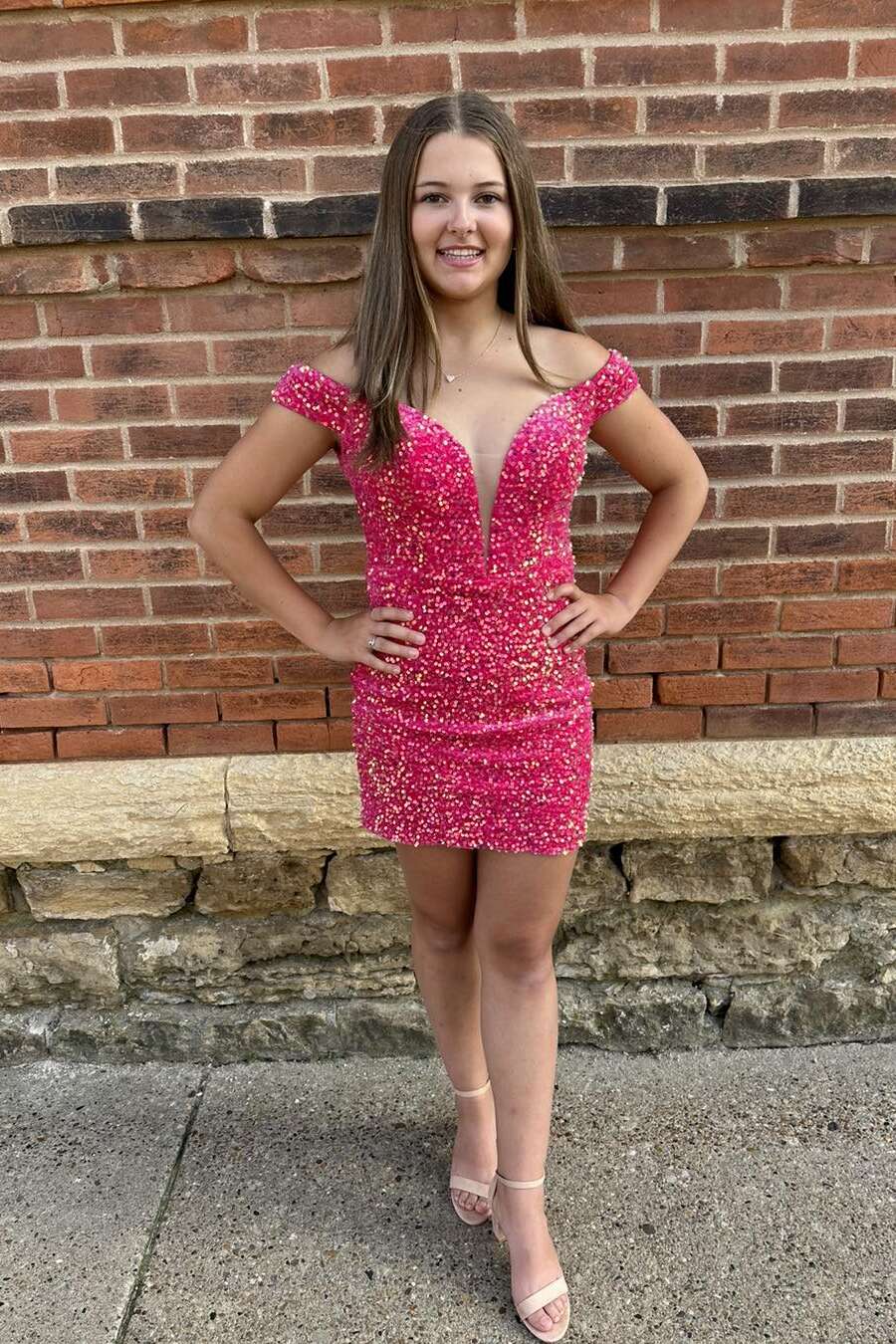 Off the Shoulder Hot Pink Sequin Tight Short Dress Dressesforparty Off the Shoulder Hot Pink Sequin Tight Short Dress Dressesforparty