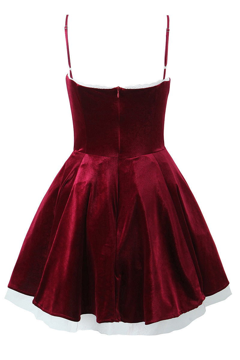 Spaghetti Straps Burgundy Velvet A-line Mini Dress Dressesforparty Spaghetti Straps Burgundy Velvet A-line Mini Dress Dressesforparty