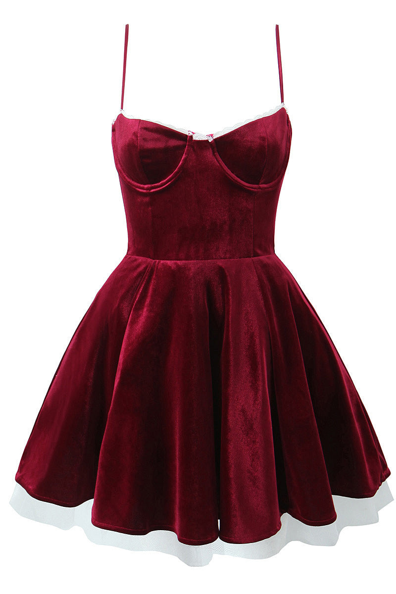 Spaghetti Straps Burgundy Velvet A-line Mini Dress Dressesforparty Spaghetti Straps Burgundy Velvet A-line Mini Dress Dressesforparty
