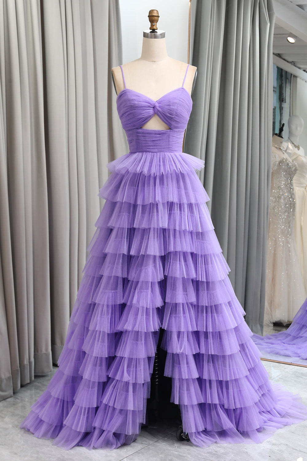 sachin and babi light blue dress A Line Off the Shoulder Lace Tulle Prom Dress With Slit main image 0