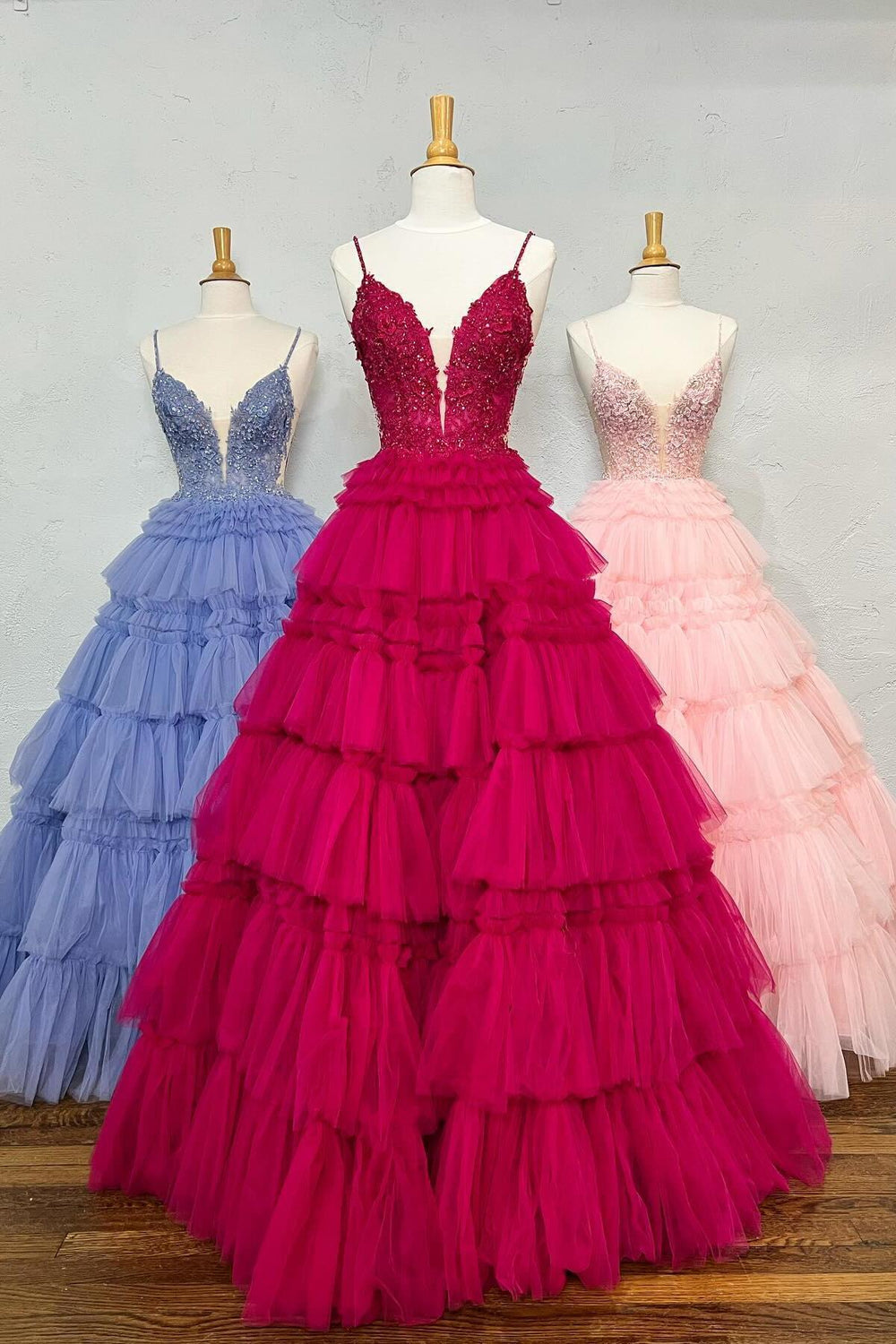 Straps Tulle Ruffle Long Formal Dress – Dressesforparty