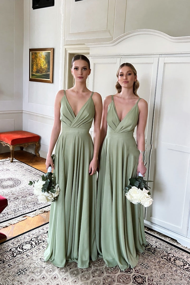 Sage Green Chiffon V Neck Long Party Dress Dressesforparty Sage Green Chiffon V Neck Long Party Dress Dressesforparty
