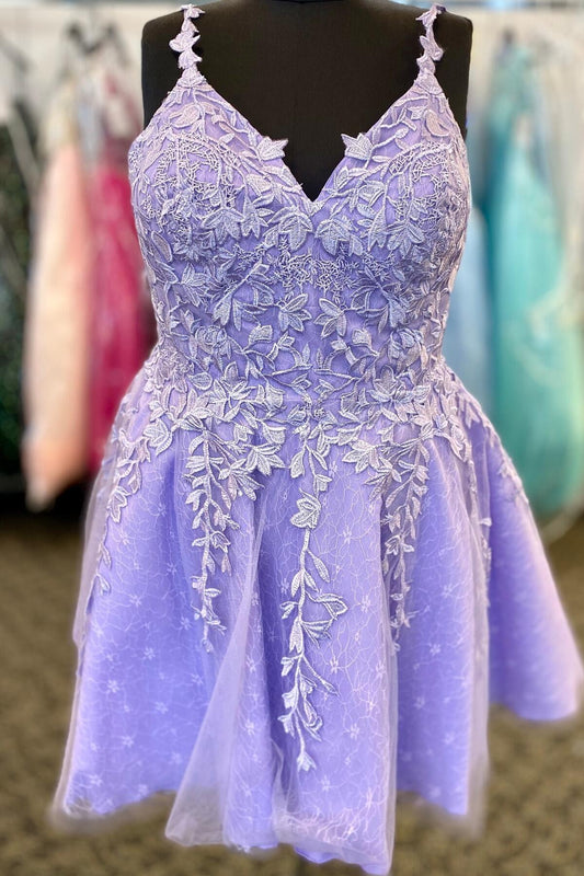 Lavender Lace Short A-line Party Dress