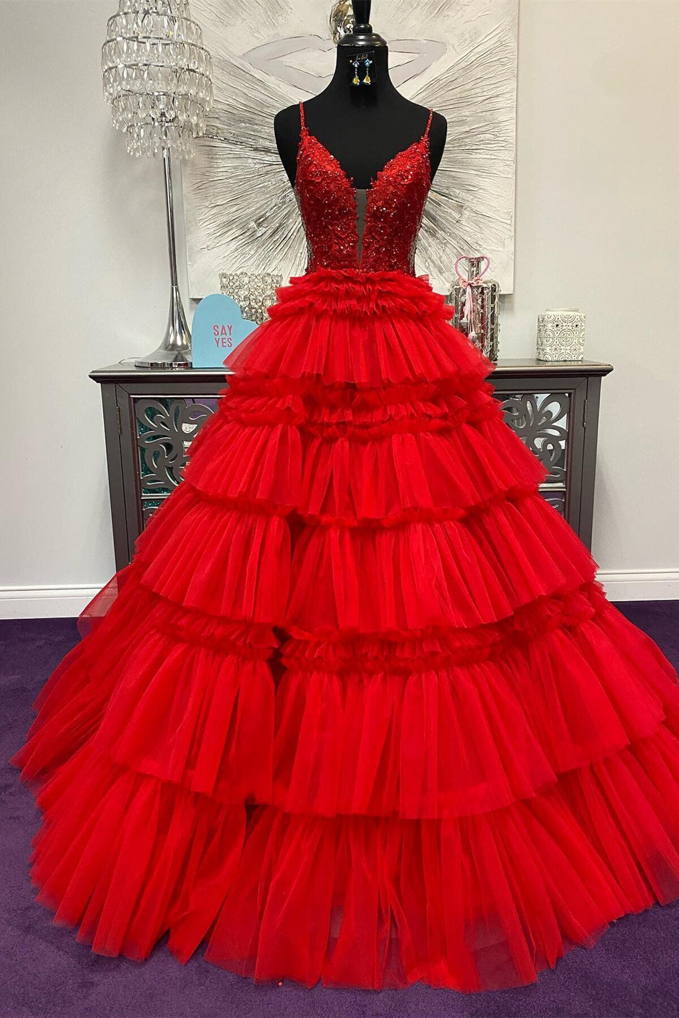 Straps Tulle Ruffle Long Formal Dress – Dressesforparty