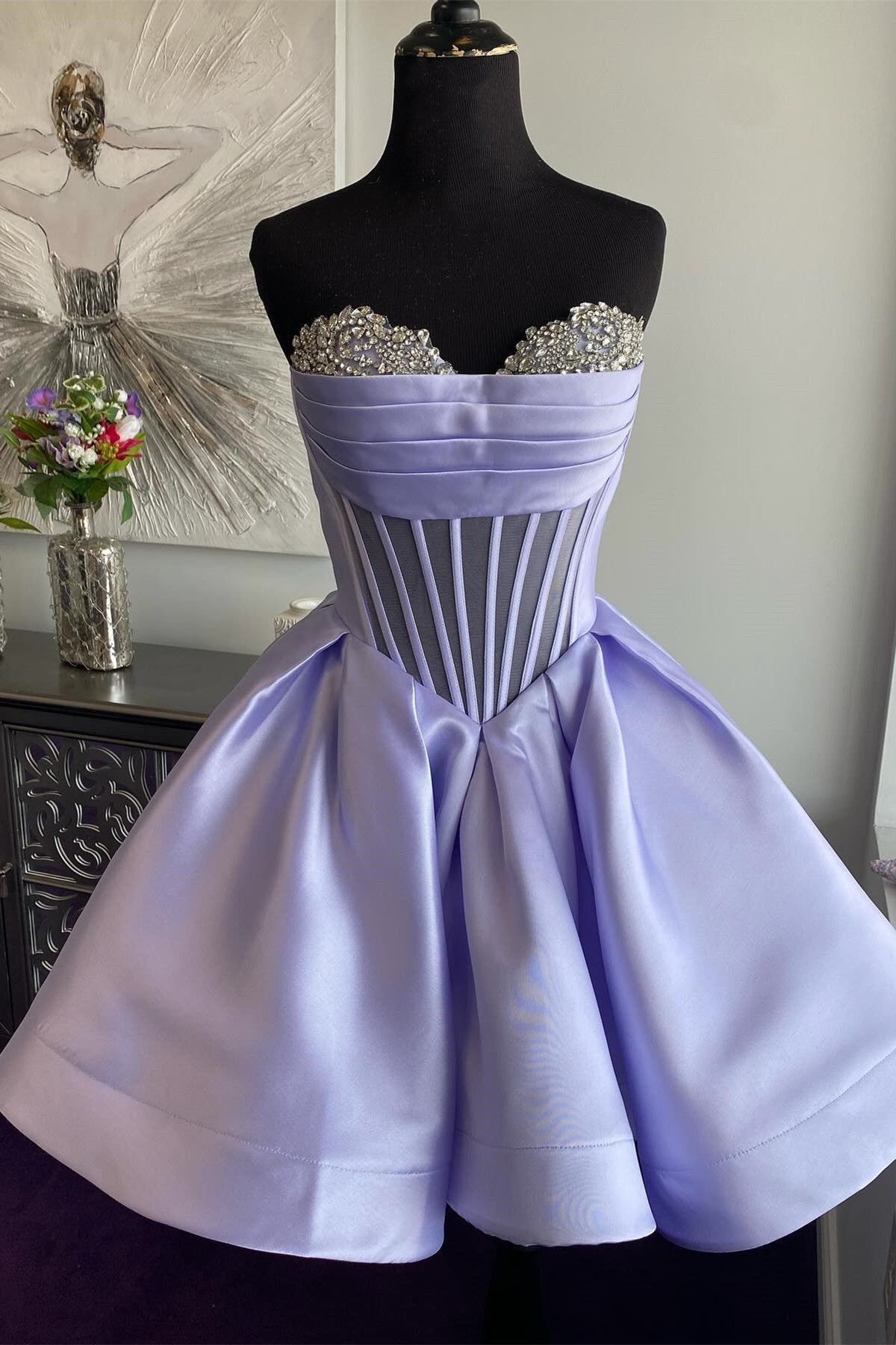 Lavender Satin Corset A-line Short Prom Dress – Dressesforparty