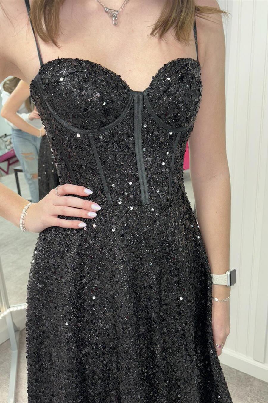 Black Sequin Corset A-line Long Prom Dress Dressesforparty Black Sequin Corset A-line Long Prom Dress Dressesforparty