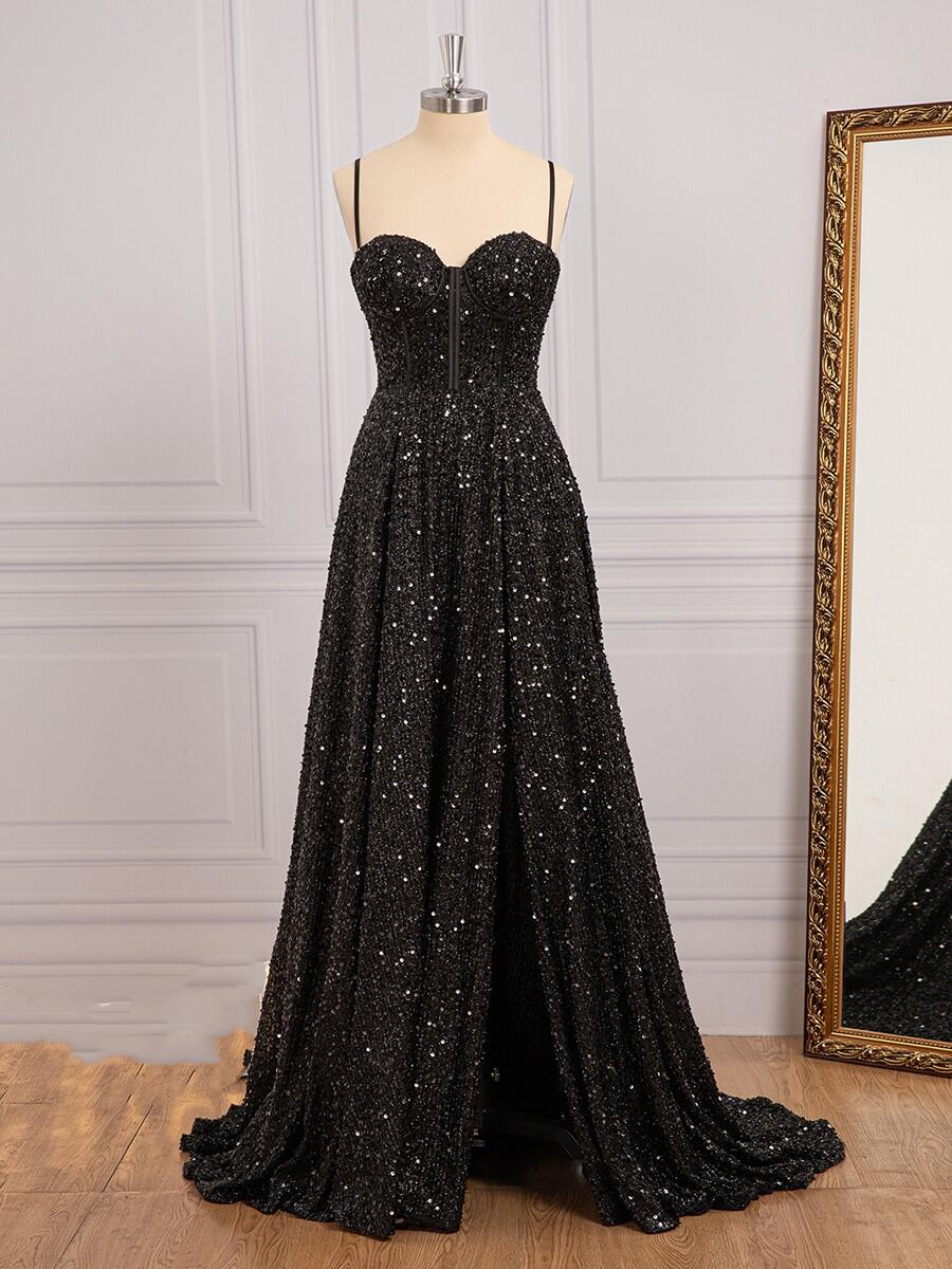 Black Sequin Corset A-line Long Prom Dress Dressesforparty Black Sequin Corset A-line Long Prom Dress Dressesforparty