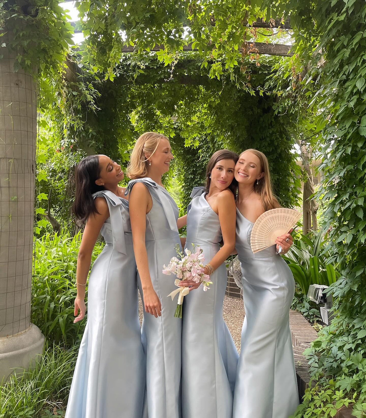 Light Blue Satin One-Shoulder Bridesmaid Dress with Bow Dressesforparty Light Blue Satin One-Shoulder Bridesmaid Dress with Bow Dressesforparty