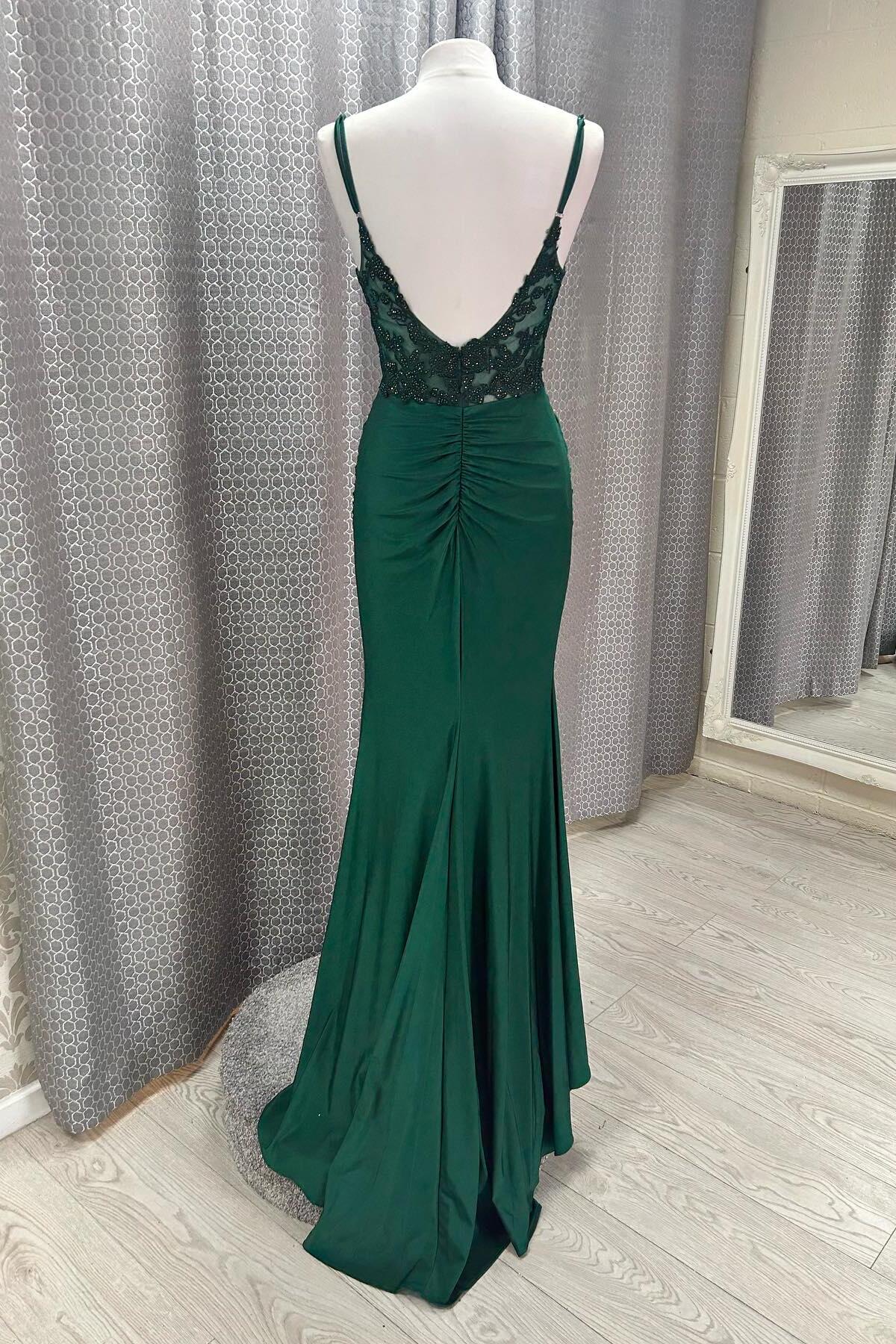 Straps Dark Green Appliques Mermaid Formal Dress
