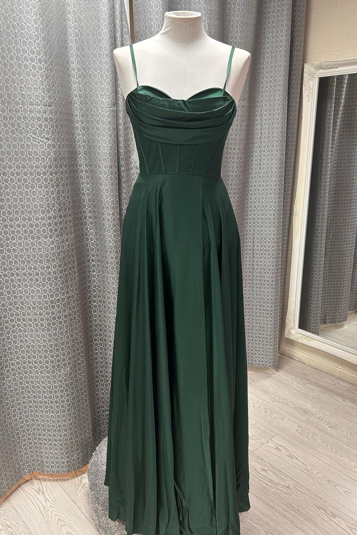 Straps Dark Green Cowl Neck A-line Formal Dress