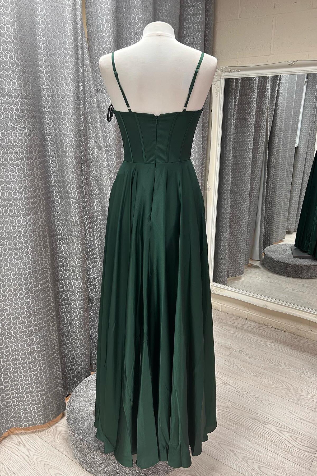Straps Dark Green Cowl Neck A-line Formal Dress