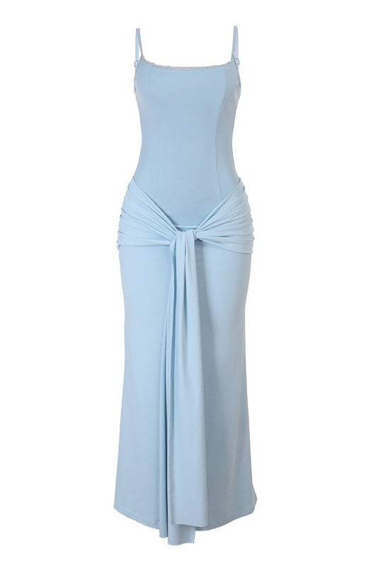 Blue Lace-Up Fitted Maxi Dress