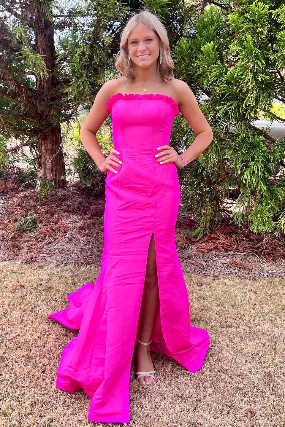 Hot Pink Ruffle Strapless Mermaid Party Dress