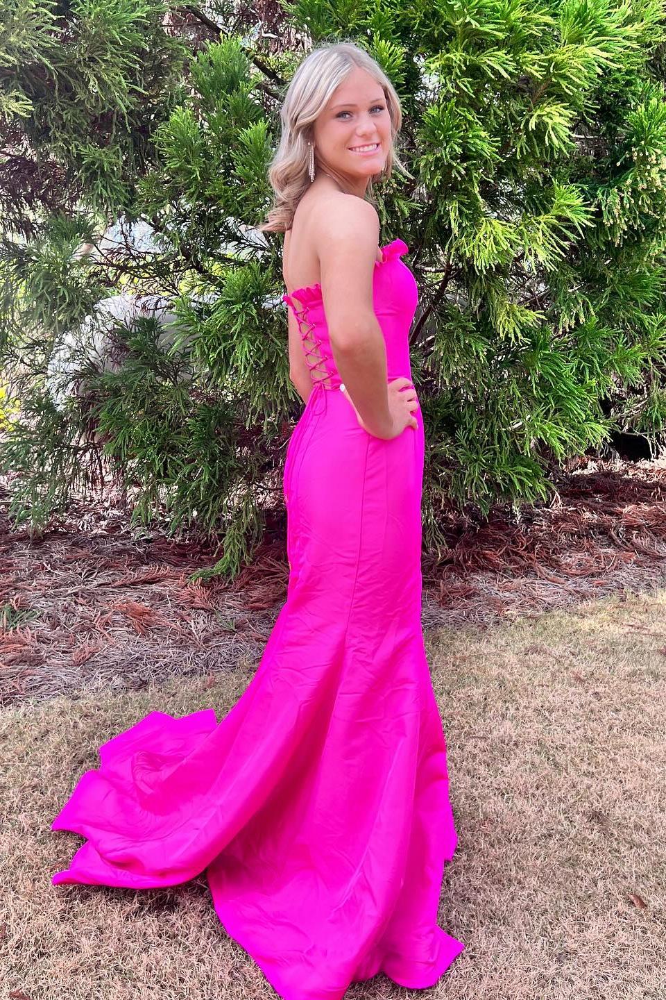 Hot Pink Ruffle Strapless Mermaid Party Dress