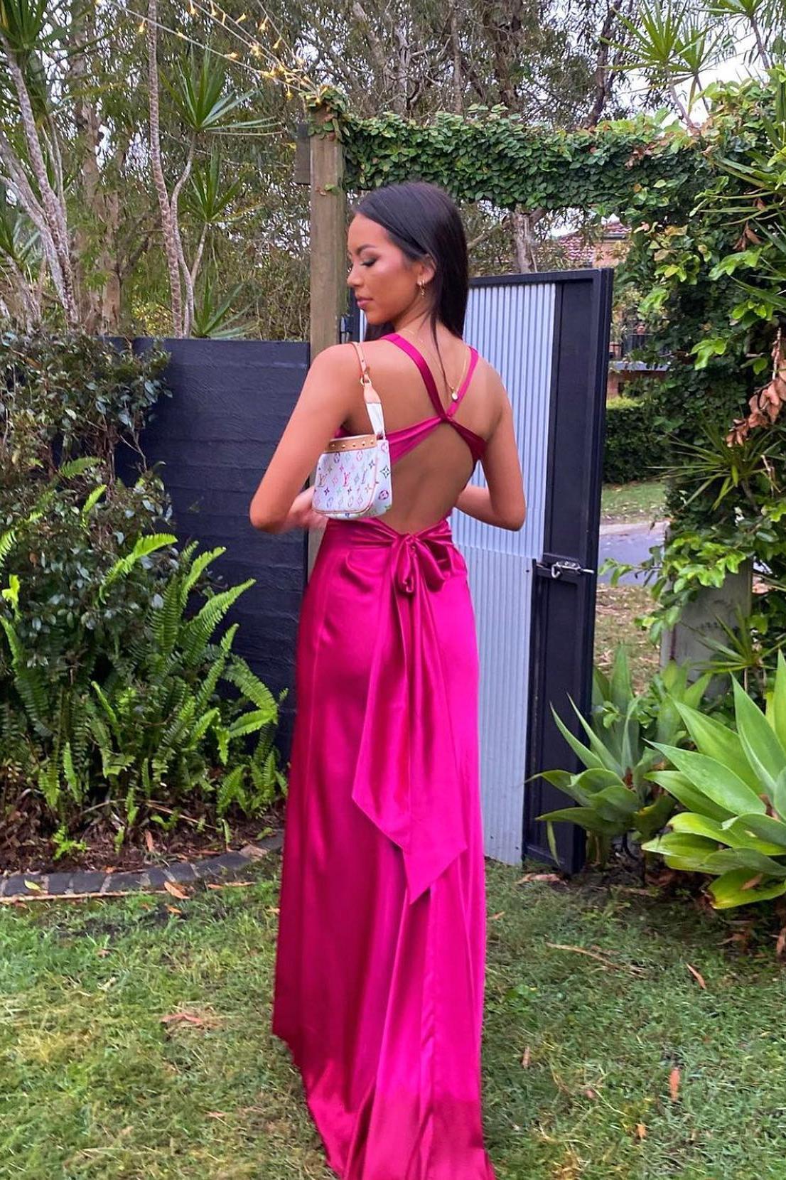 satin bow back dress Bow Back Luxe Satin Dress