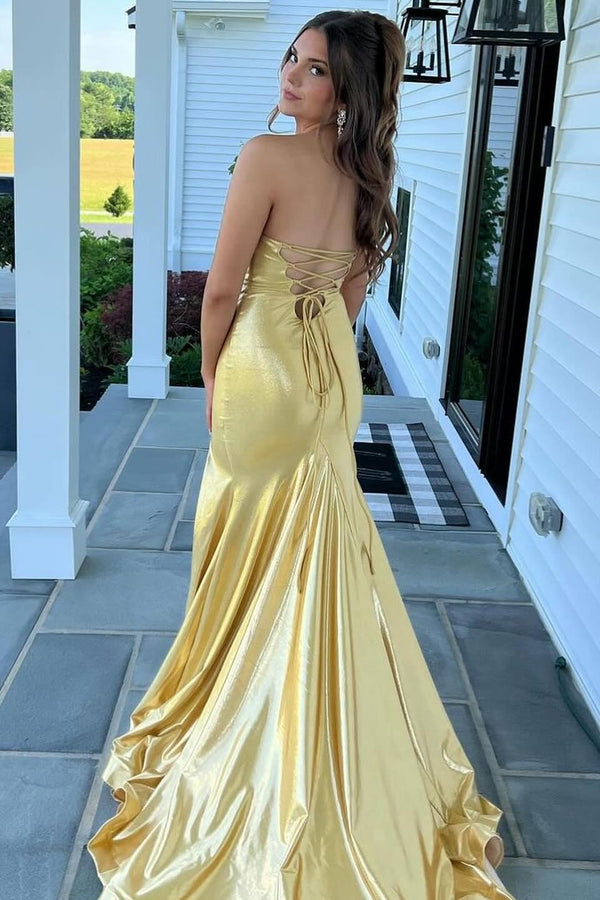 Gold lace long prom dress mermaid evening dress main image 1