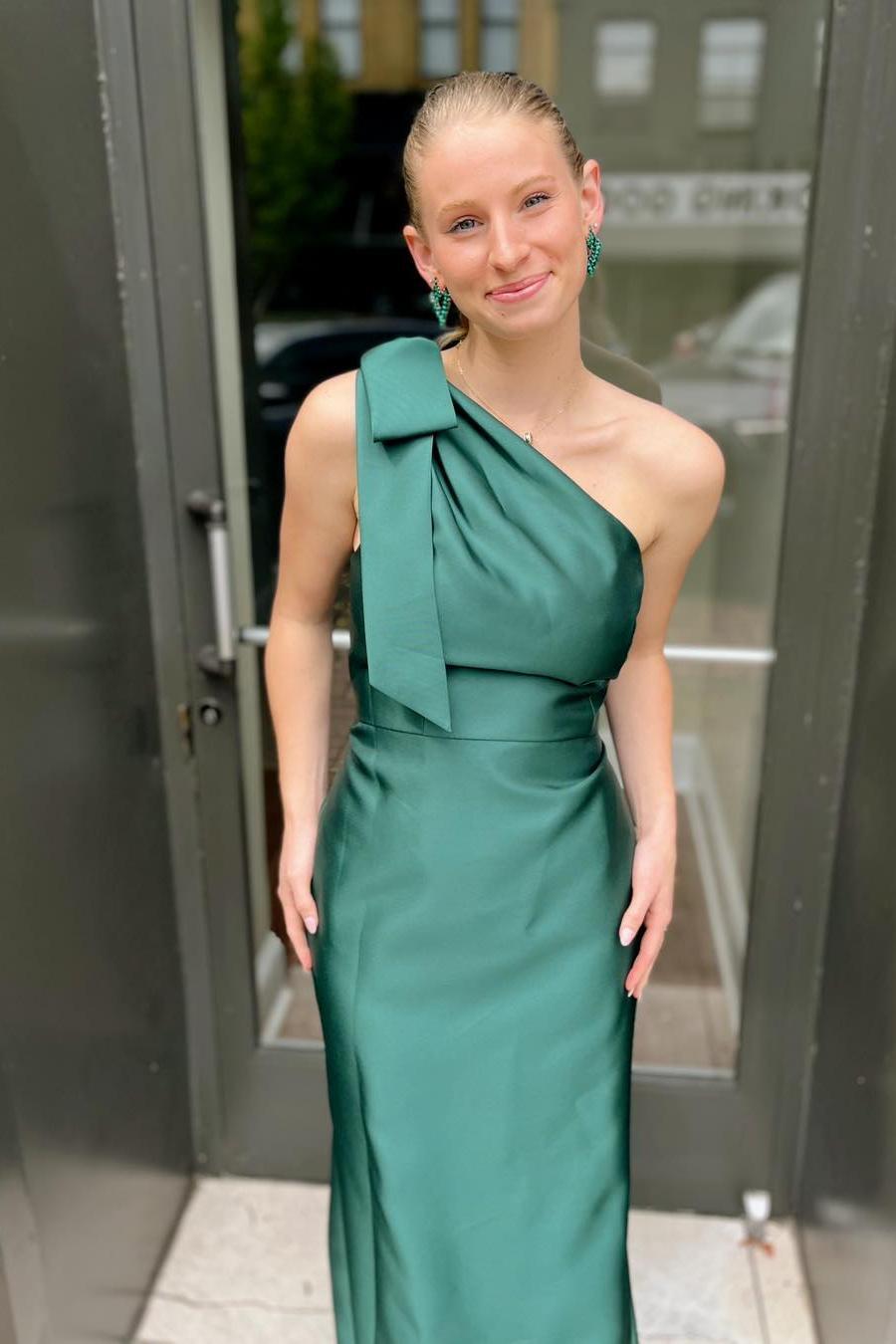 Light Blue Satin One-Shoulder Bridesmaid Dress with Bow Dressesforparty Light Blue Satin One-Shoulder Bridesmaid Dress with Bow Dressesforparty