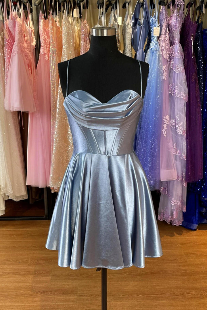 Homecoming Dresses Sheer Short Dress With Pleated Flower Shoulder