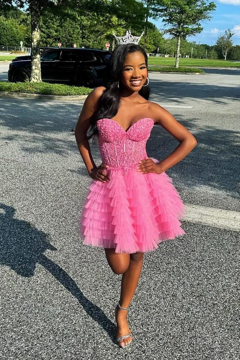 Periwinkle Appliques Corset A-line Ruffle Short Dress Dressesforparty Periwinkle Appliques Corset A-line Ruffle Short Dress Dressesforparty