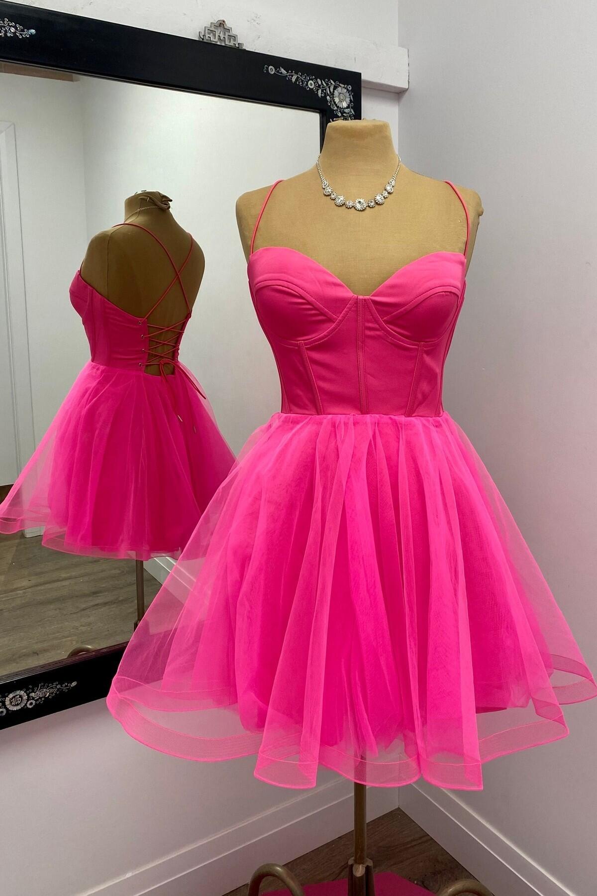 Hot Pink Corset A-line Short Princess Dress