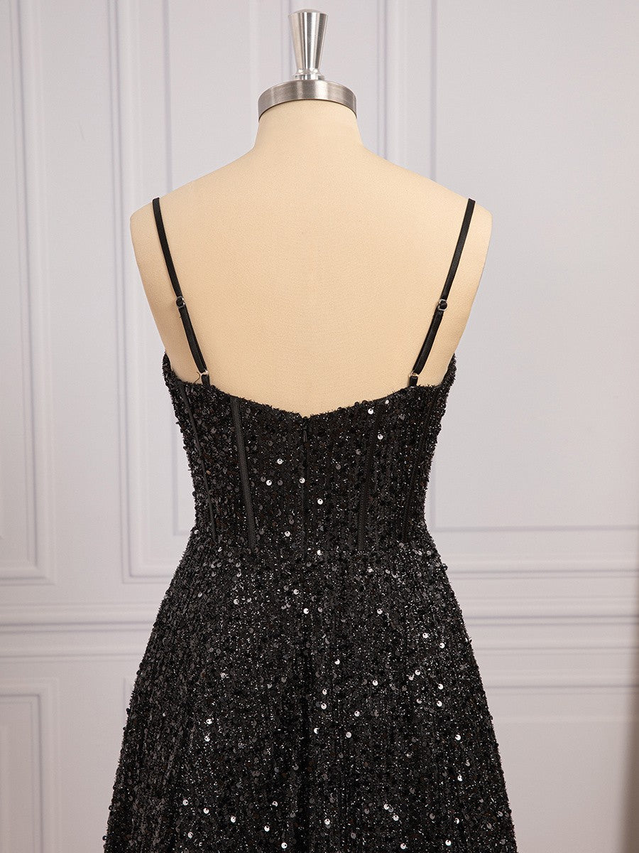 Black Sequin Corset A-line Long Prom Dress Dressesforparty Black Sequin Corset A-line Long Prom Dress Dressesforparty