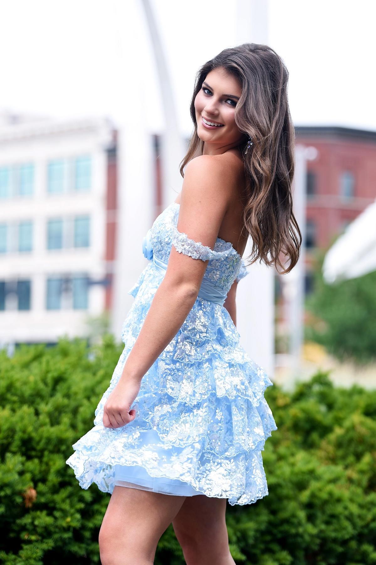 Empire Light Blue Appliques Tiered Ruffle Short Homecoming Dress Dressesforparty Empire Light Blue Appliques Tiered Ruffle Short Homecoming Dress Dressesforparty