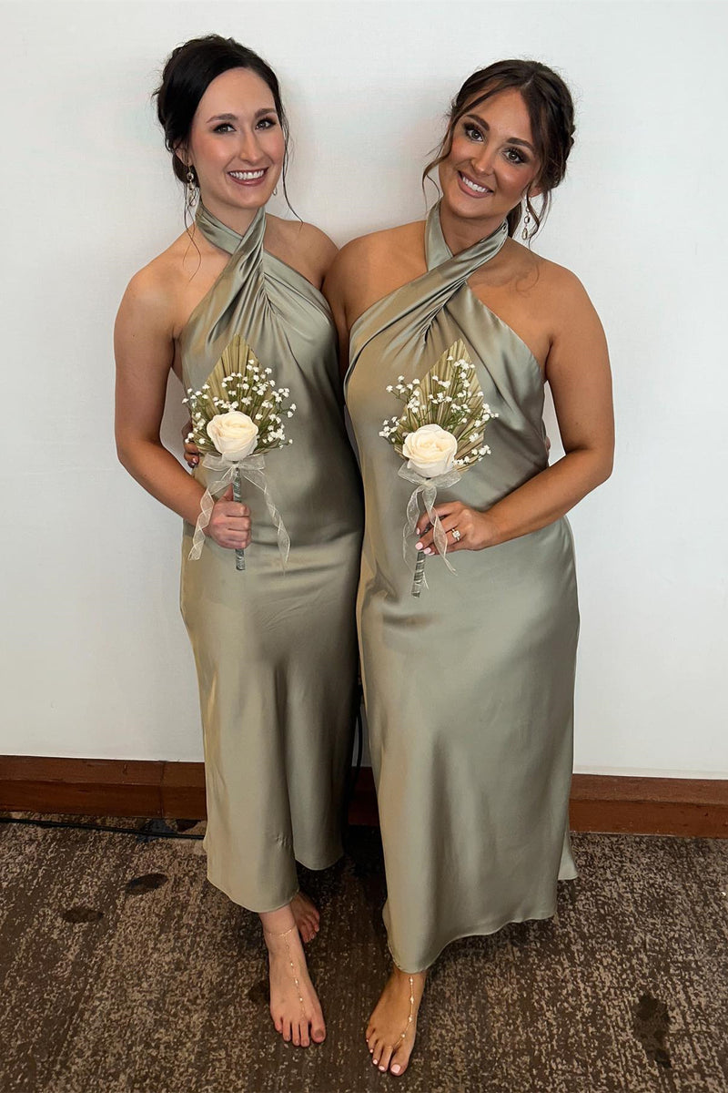 Halter Moss Green Sheath Bridesmaid Dress – Dressesforparty