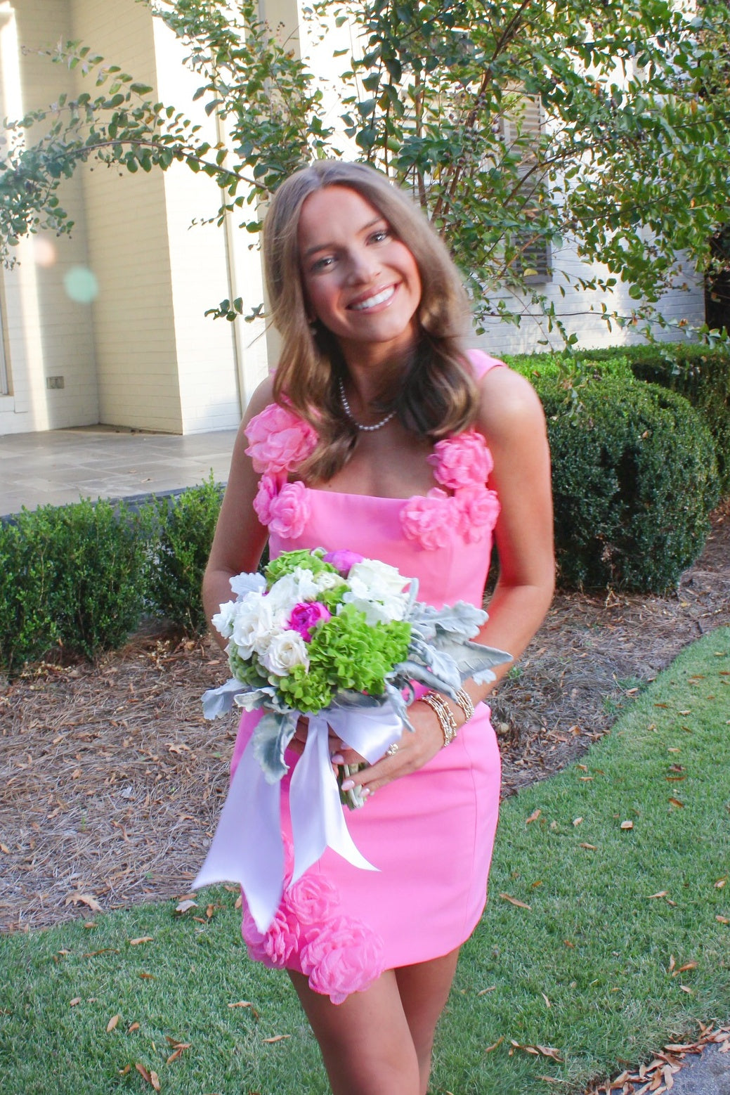 Hot Pink 3D Floral Tight Party Dress