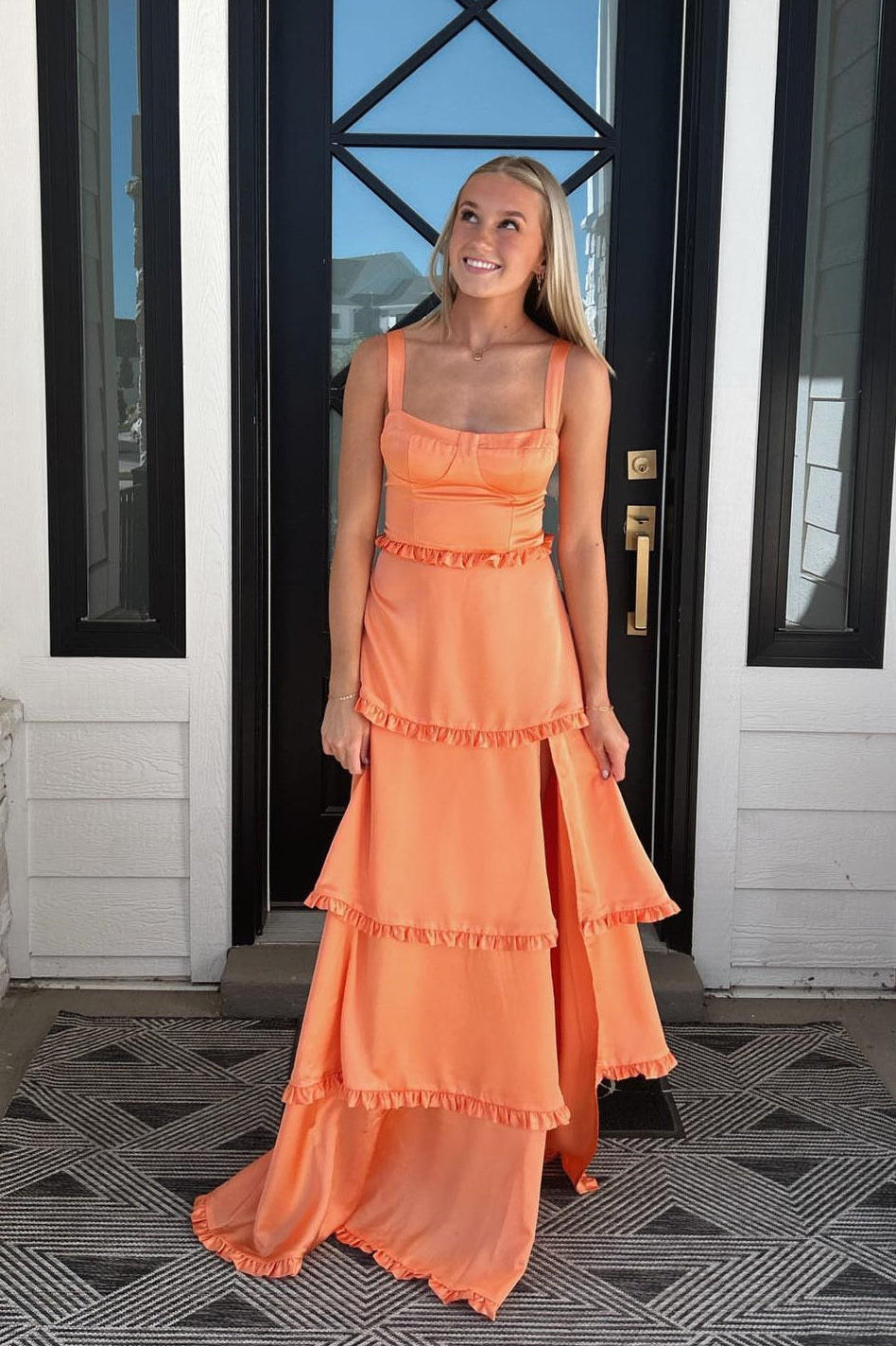 Orange layers prom dress Evening Gown Party Dress