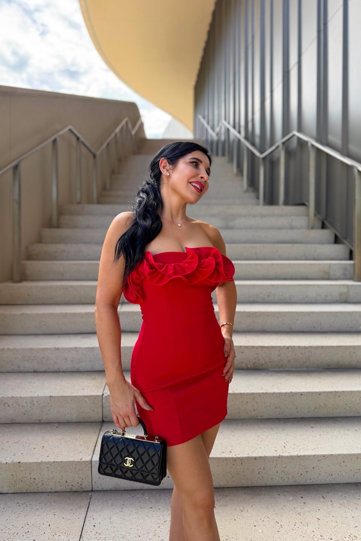Red Bodycon Strapless Ruffle Neckline Mini Dress – Dressesforparty