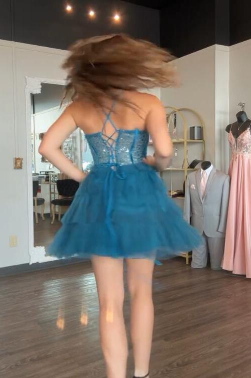 Peacock Corset A-line Ruffle Short Homecoming Dress Dressesforparty Peacock Corset A-line Ruffle Short Homecoming Dress Dressesforparty