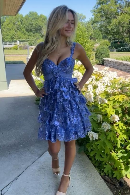 Empire Light Blue Appliques Tiered Ruffle Short Homecoming Dress Dressesforparty Empire Light Blue Appliques Tiered Ruffle Short Homecoming Dress Dressesforparty