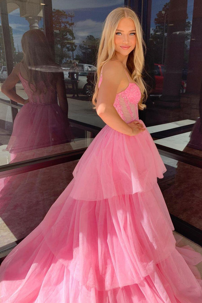 Pink Corset Tulle Ruffles A-line Formal Dress – Dressesforparty
