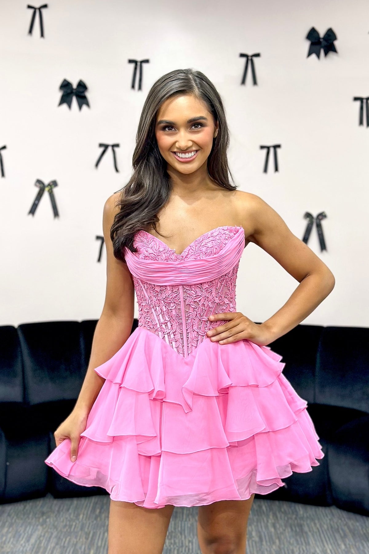 Hot Pink Ruffled A-Line Short Dress – Dressesforparty Hot Pink Ruffled A-Line Short Dress – Dressesforparty