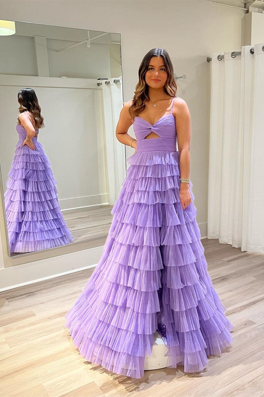 Straps Light Purple Tulle Ruffle A-line Long Prom Dress Dressesforparty Straps Light Purple Tulle Ruffle A-line Long Prom Dress Dressesforparty