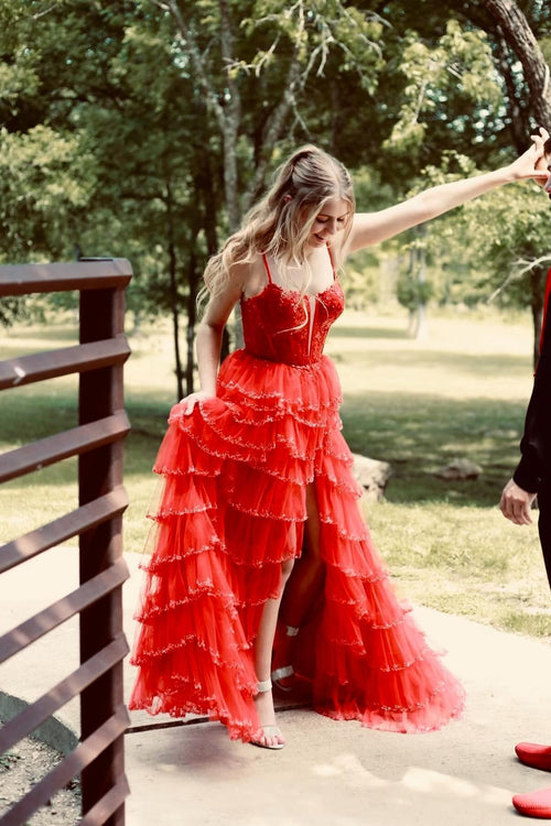 Unique 2 Pieces Appliques Ruffles Long Prom Dress Birthday Outfits, DP3418