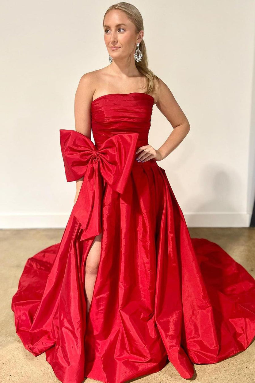 Red Strapless Fitted Ruched Satin Long dress main image 0