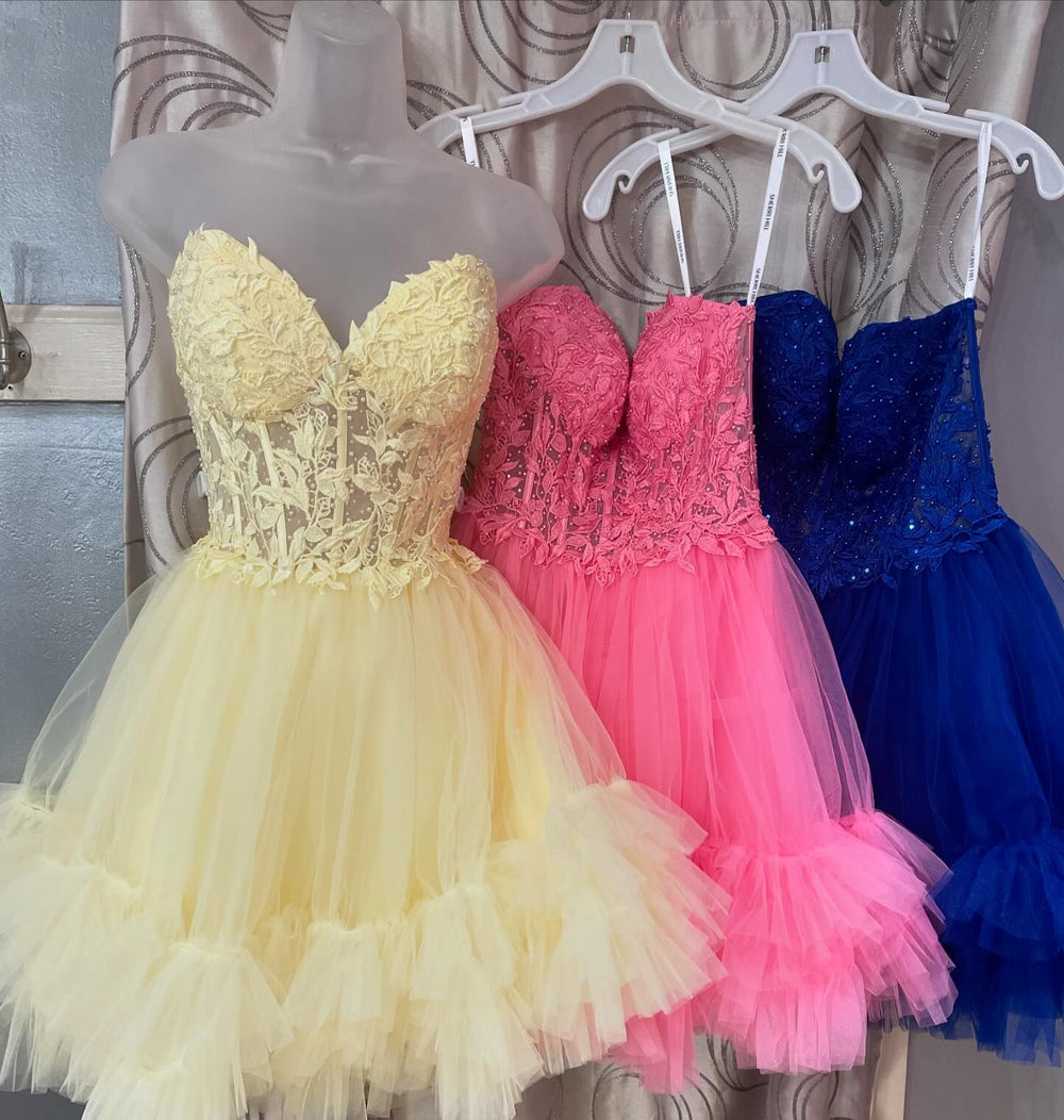 Sweetheart Appliqued Corset Top Short Prom Dress Chocolate