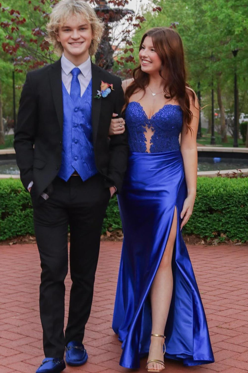Red Satin Sweetheart Long Formal Dress, Red Satin Straps Prom Dress main image 0