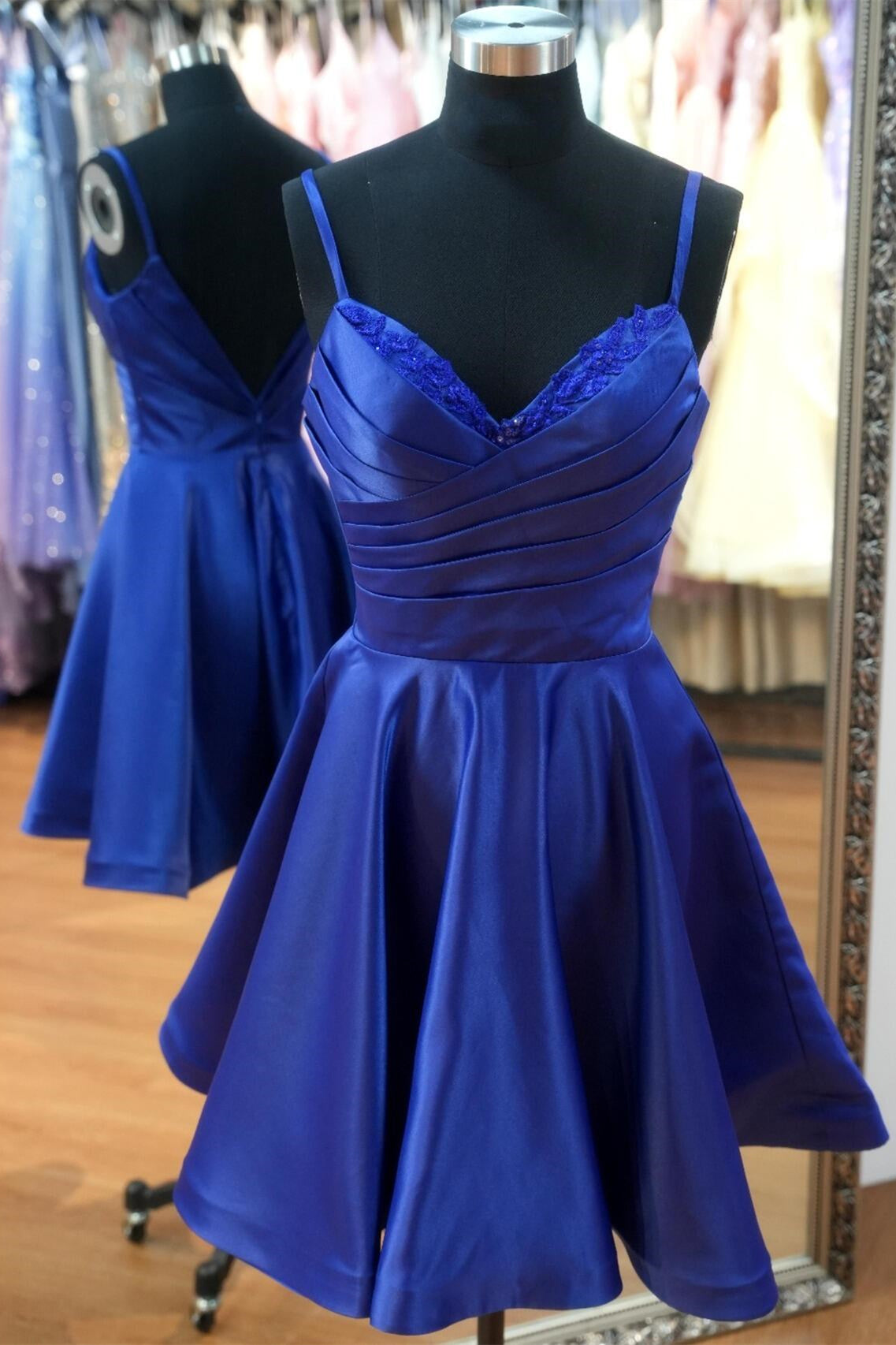 A-Line Dresses,Printed Royal Blue Dresses,Short Homecoming Cocktail Dresses,Homecoming Dresses c2735